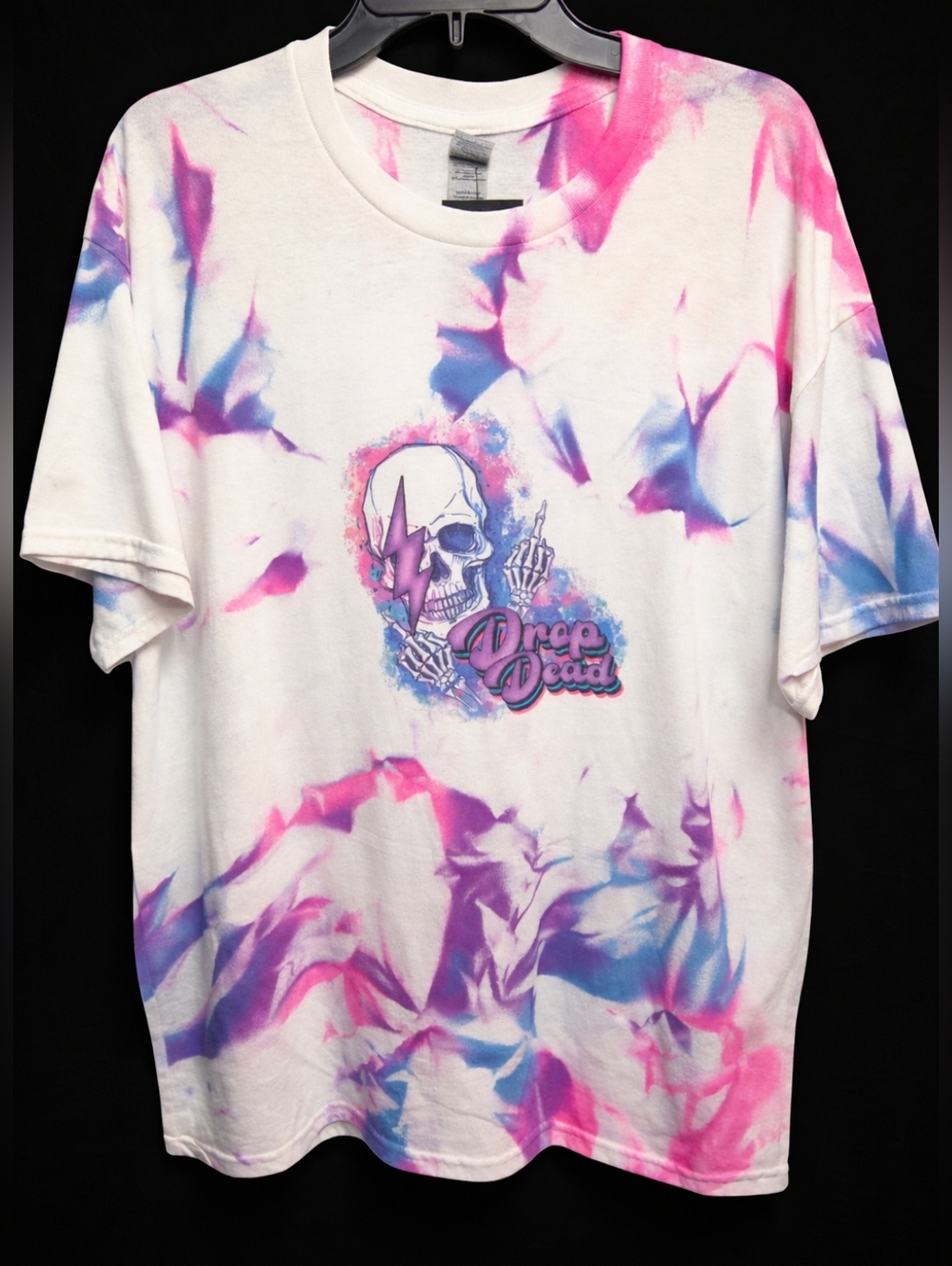 Gildan Pink & Purple Tie-Dye Skull Graphic Short Sleeve Tee